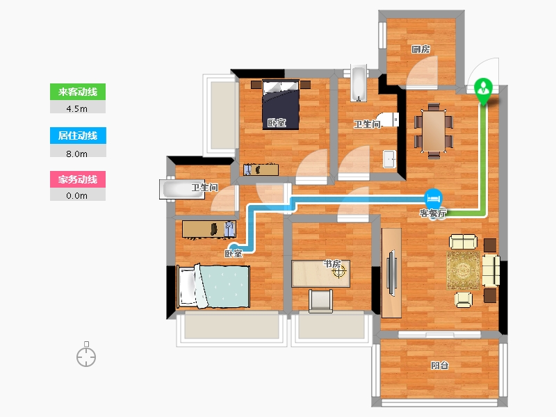 贵州省-安顺市-清馨雅园-71.73-户型库-动静线