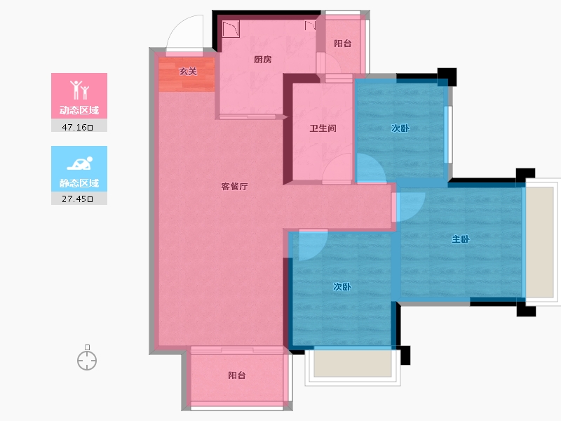 四川省-成都市-金科中梁美院-65.80-户型库-动静分区