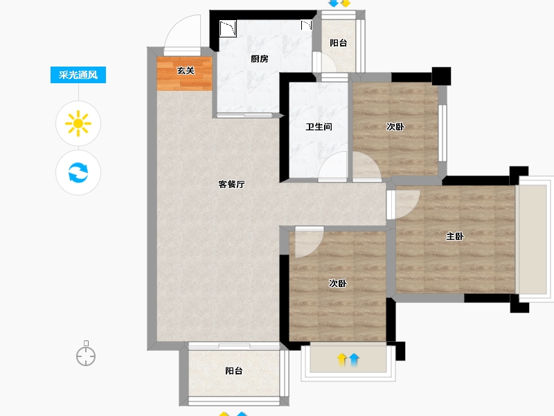 四川省-成都市-金科中梁美院-65.80-户型库-采光通风