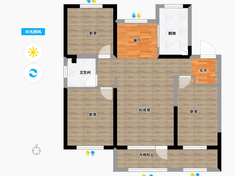 河北省-石家庄市-唐宫原著名邸-95.11-户型库-采光通风