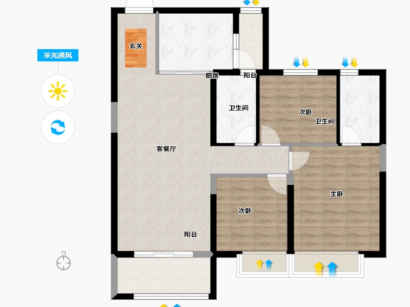 河北省-石家庄市-辛集碧桂园天玺-97.00-户型库-采光通风