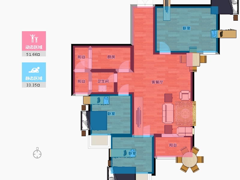 贵州省-安顺市-宝捷地产黔中1号-74.55-户型库-动静分区