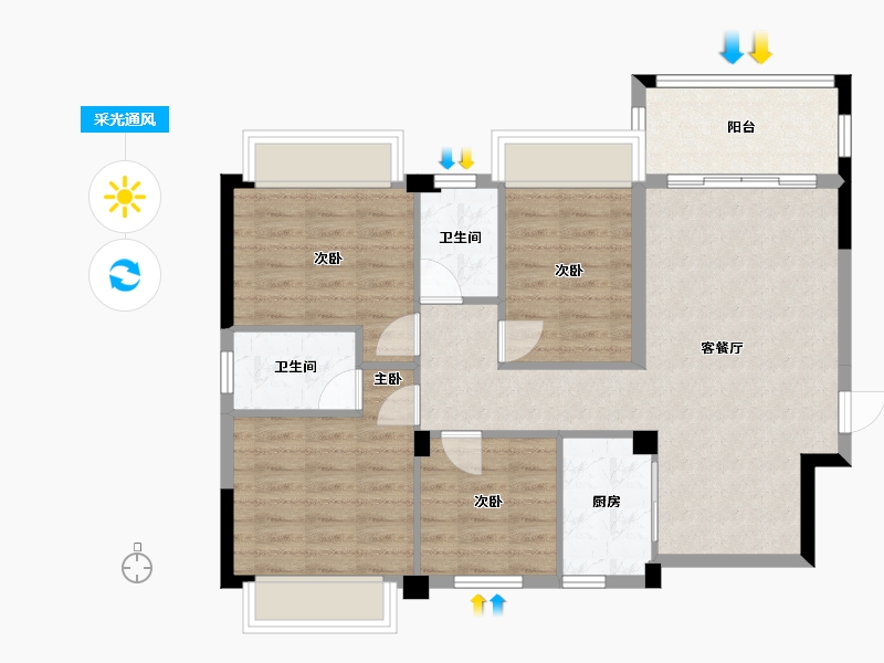 广西壮族自治区-桂林市-碧园南溪新城-84.45-户型库-采光通风