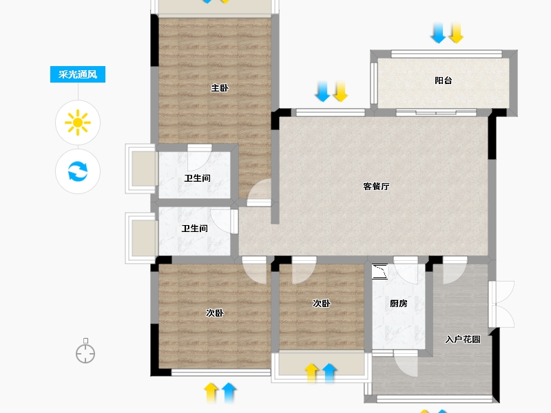 四川省-成都市-恒大银海湖-101.21-户型库-采光通风