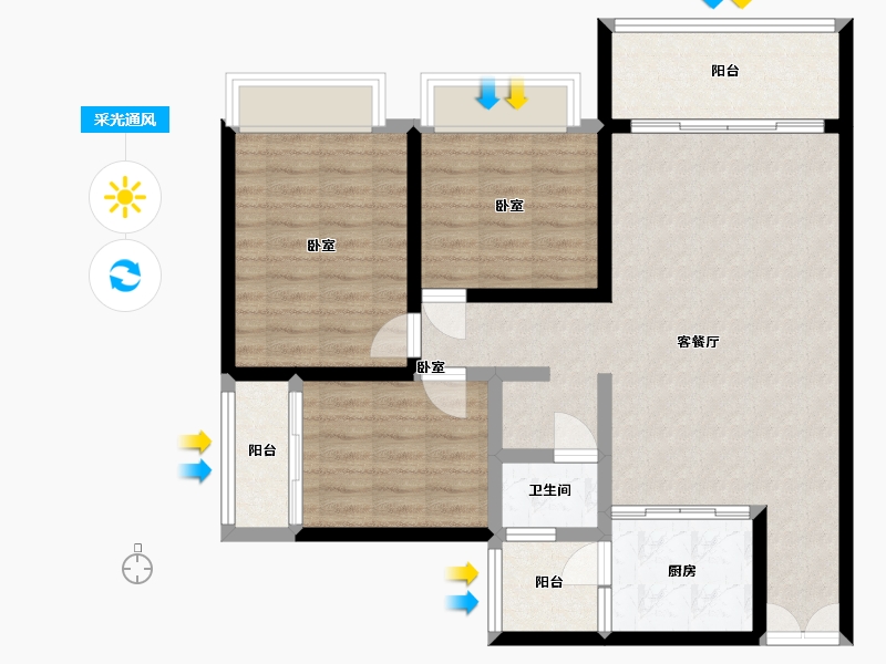 贵州省-安顺市-宝捷地产黔中1号-90.45-户型库-采光通风