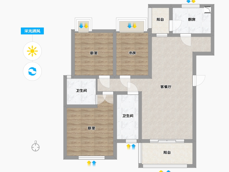 四川省-成都市-崇宁华府-81.33-户型库-采光通风