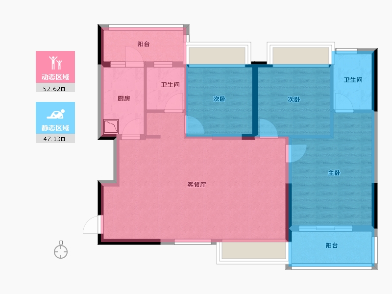 四川省-成都市-恒大银海湖-89.32-户型库-动静分区