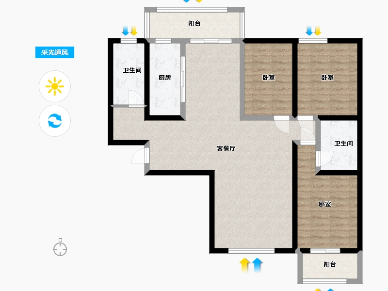 河北省-石家庄市-假日风景-107.62-户型库-采光通风