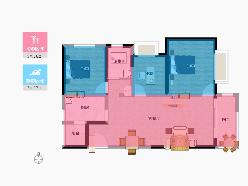 云南省-昆明市-世茂璀璨倾城-71.05-户型库-动静分区