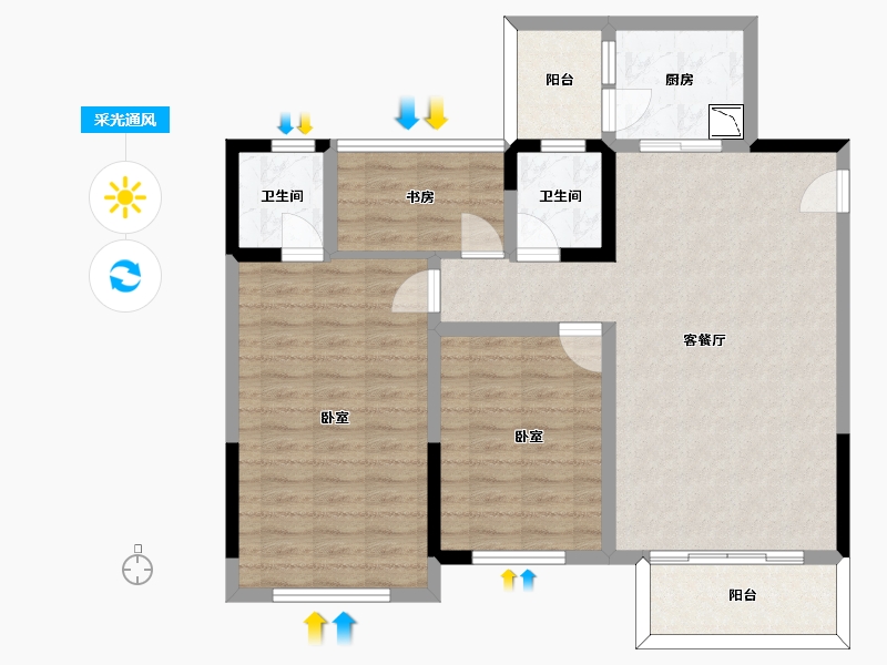 四川省-眉山市-龙光眉山玖龙府-91.22-户型库-采光通风