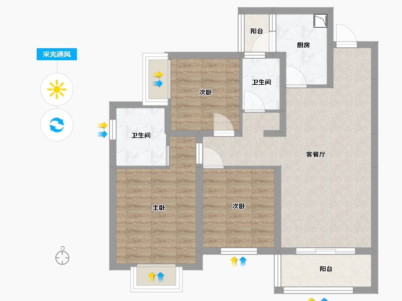 贵州省-贵阳市-绿地海格公馆-74.66-户型库-采光通风