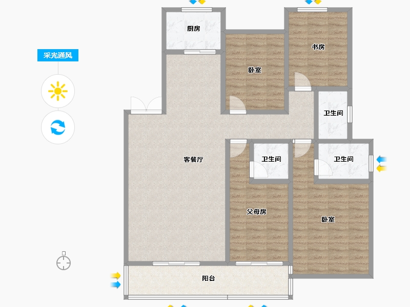 河北省-邢台市-银基悦榕府-123.43-户型库-采光通风