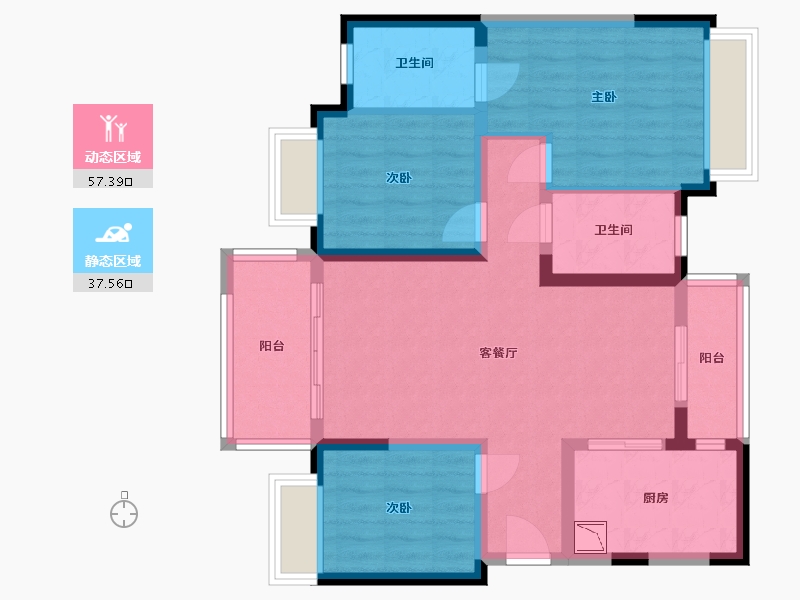 贵州省-遵义市-融创九棠府-83.73-户型库-动静分区