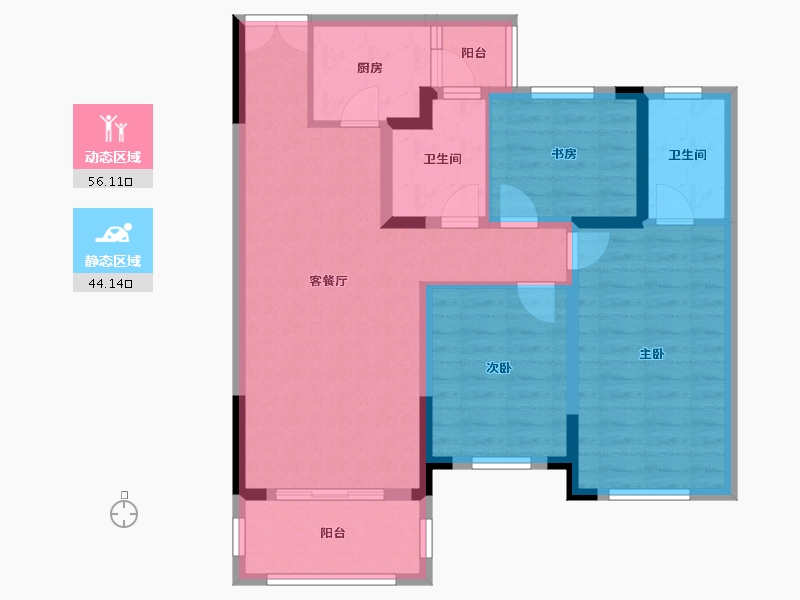 湖北省-咸宁市-金色海湾-89.18-户型库-动静分区