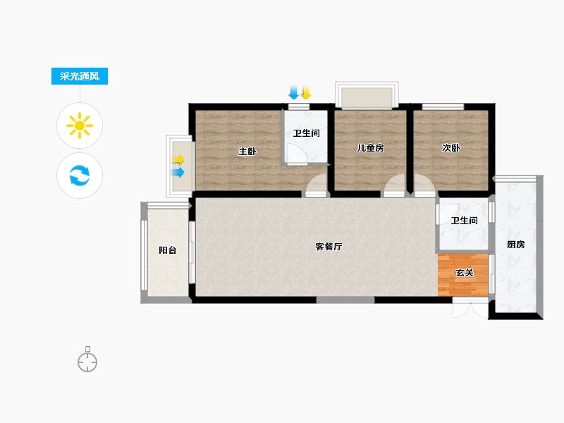 云南省-昆明市-瑞鼎城天玺-88.33-户型库-采光通风