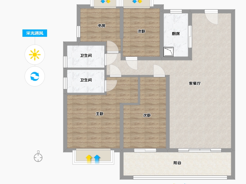 江苏省-苏州市-裕元新天地广场-106.96-户型库-采光通风