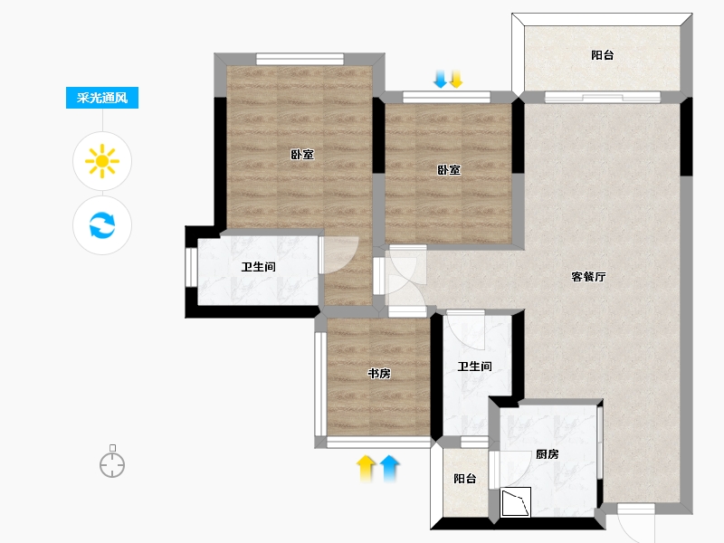 四川省-眉山市-龙光天府玖龙郡-71.27-户型库-采光通风