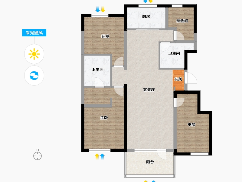 河北省-唐山市-万科温莎堡二期-110.97-户型库-采光通风