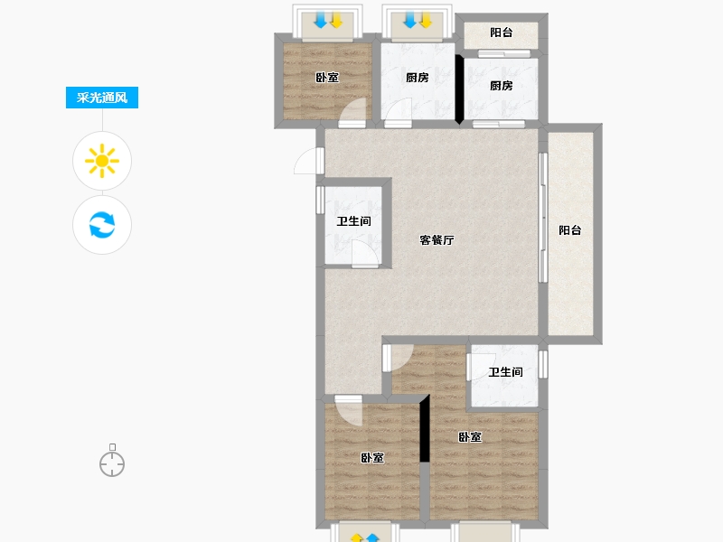 云南省-昆明市-俊发俊云峰-91.45-户型库-采光通风