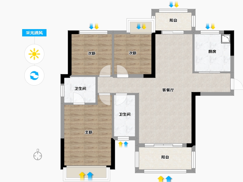 四川省-成都市-铂景台-86.76-户型库-采光通风