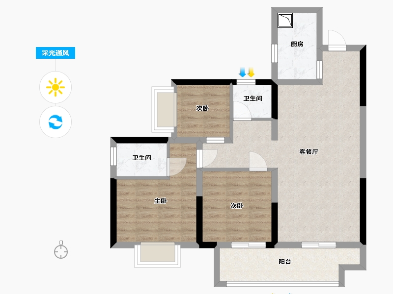 贵州省-贵阳市-南湖里-76.00-户型库-采光通风