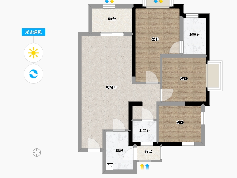 四川省-巴中市-华兴·优筑·天誉-66.95-户型库-采光通风