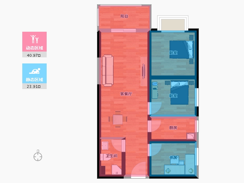 云南省-昆明市-金泰国际Ⅲ期名门-56.47-户型库-动静分区