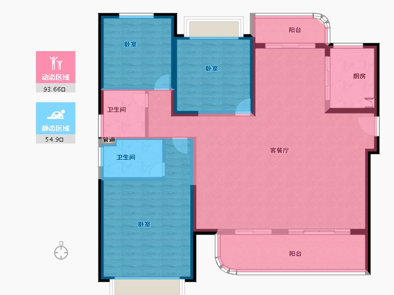 云南省-昆明市-绿地东南亚中心 428公馆-135.79-户型库-动静分区