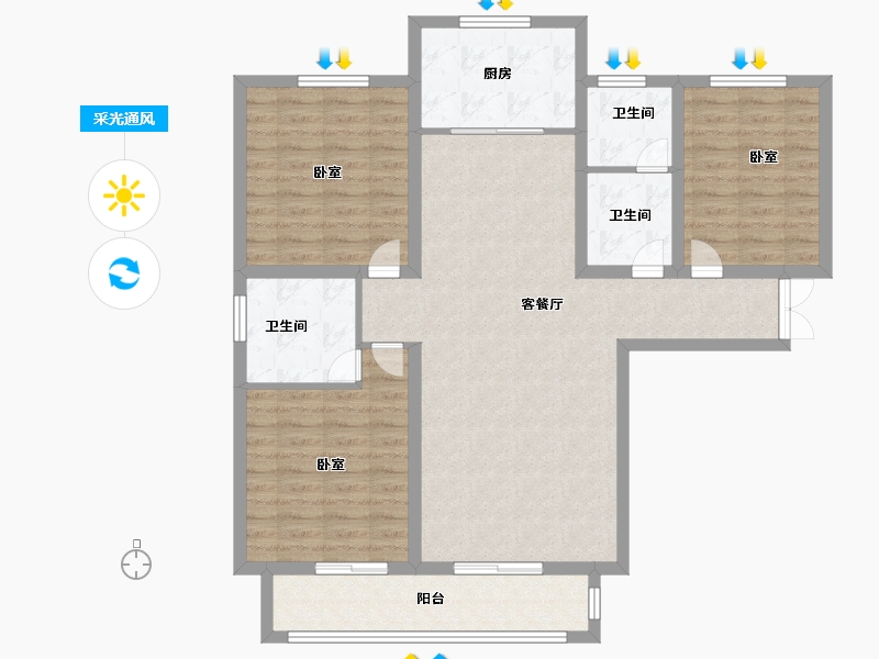 河北省-石家庄市-天功颂园-105.99-户型库-采光通风