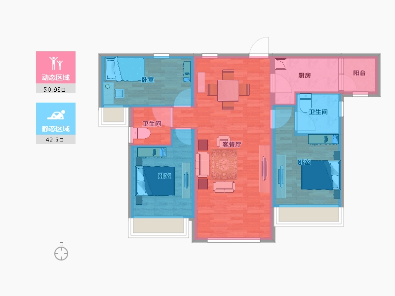 河北省-邯郸市-碧桂园·天誉-83.31-户型库-动静分区