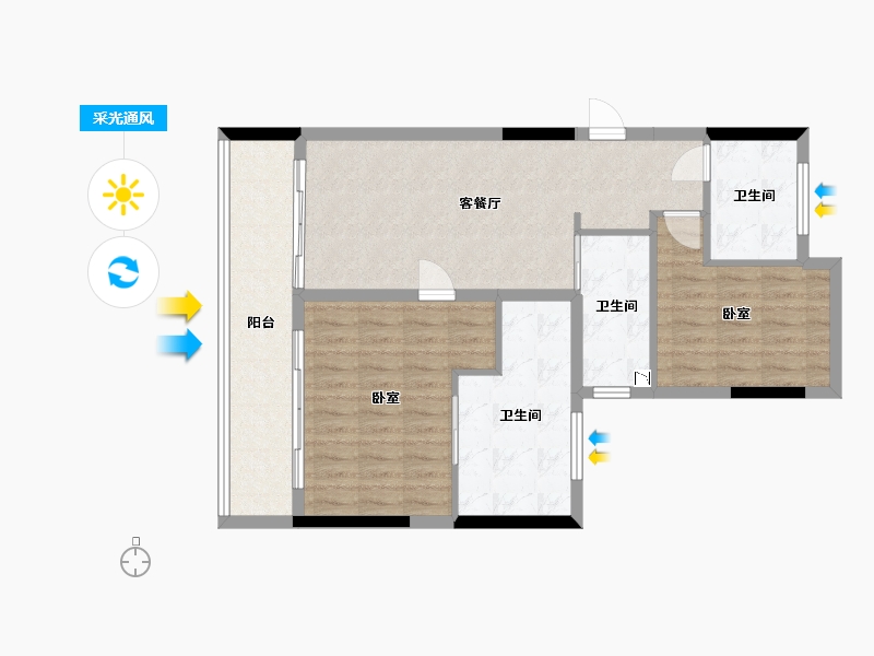 四川省-成都市-花样年大溪谷云缦-84.74-户型库-采光通风