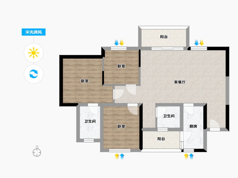 四川省-眉山市-融创南凌樾-83.47-户型库-采光通风