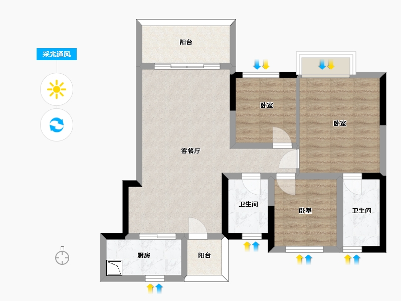 四川省-眉山市-融创南凌樾-77.35-户型库-采光通风