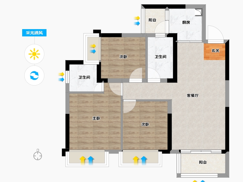 四川省-成都市-润扬观澜鹭岛-71.24-户型库-采光通风