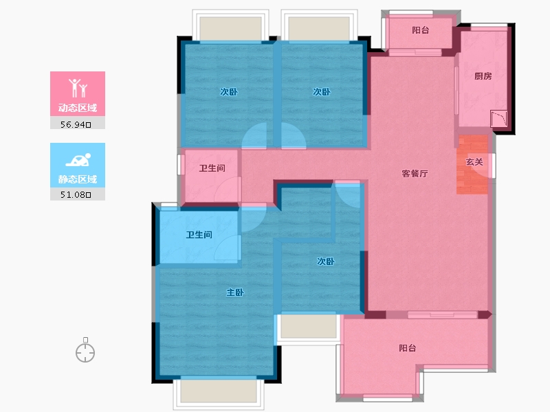 四川省-成都市-蓝光观岭·雍锦半岛-95.16-户型库-动静分区