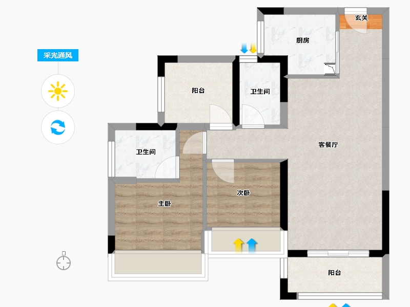 广西壮族自治区-柳州市-龙光玖珑府-64.52-户型库-采光通风