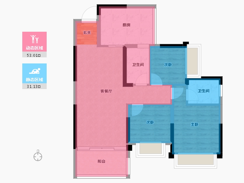 四川省-成都市-绿洲国际金座-74.92-户型库-动静分区