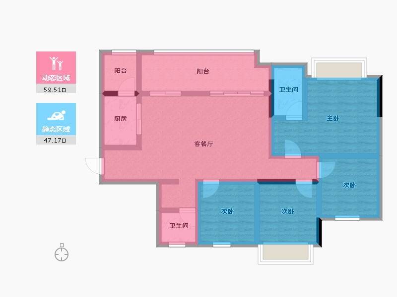 贵州省-遵义市-鑫湖澜悦台-93.80-户型库-动静分区