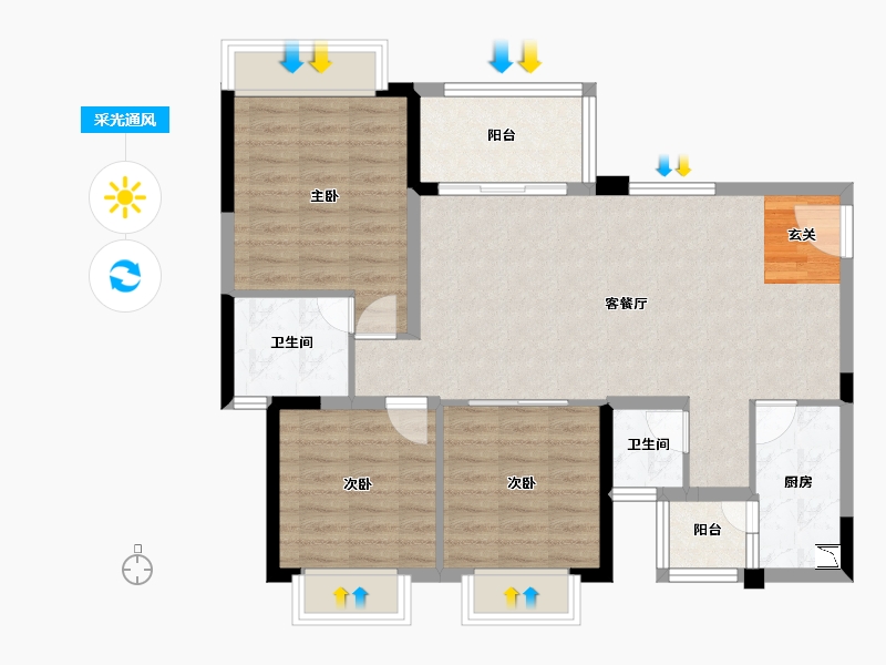 四川省-成都市-润扬观澜鹭岛-86.54-户型库-采光通风