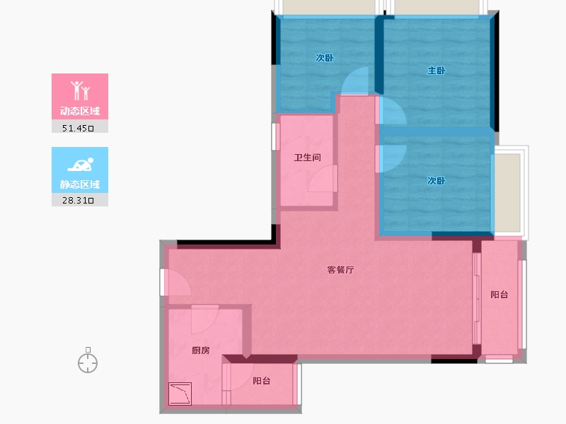 重庆-重庆市-龙湖嘉天下-69.84-户型库-动静分区