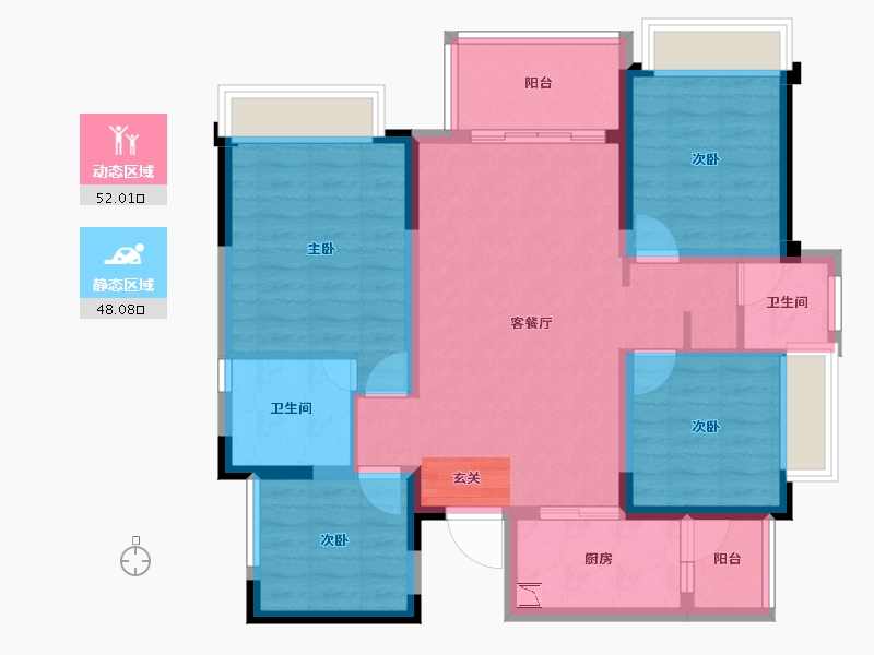 四川省-成都市-润扬观澜鹭岛-88.60-户型库-动静分区