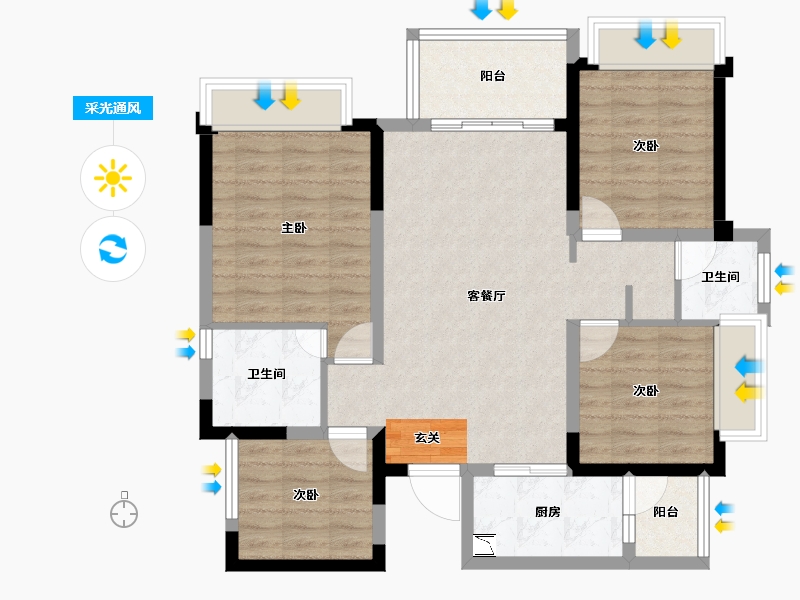 四川省-成都市-润扬观澜鹭岛-88.60-户型库-采光通风