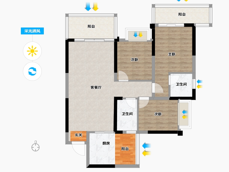 四川省-成都市-绿洲国际金座-90.28-户型库-采光通风