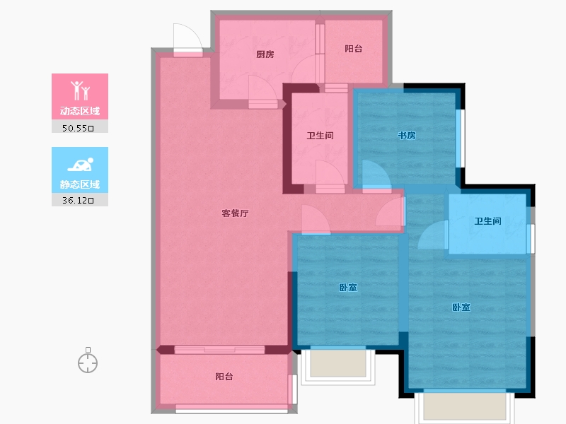 四川省-成都市-北辰鹿鸣院-75.98-户型库-动静分区