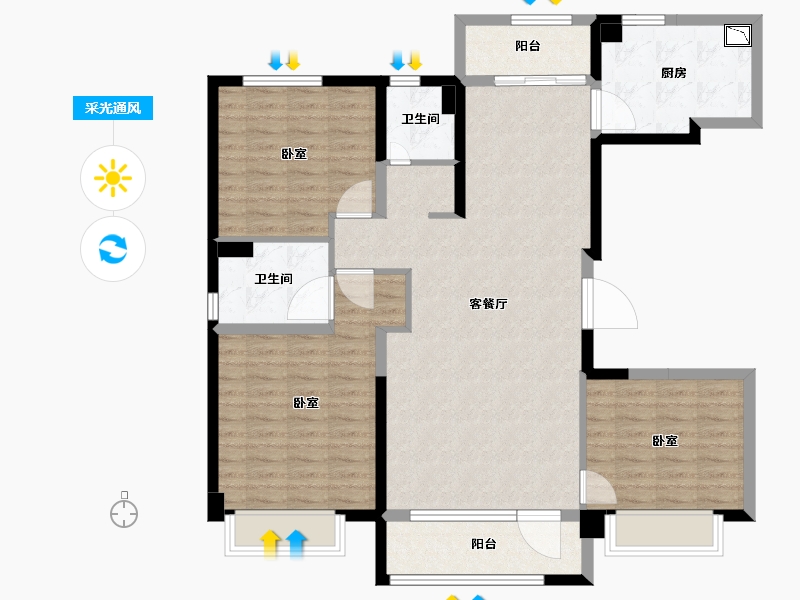 河北省-石家庄市-碧桂园晋州府-111.00-户型库-采光通风