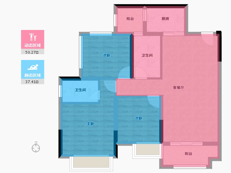 贵州省-遵义市-鑫湖澜悦台-77.62-户型库-动静分区