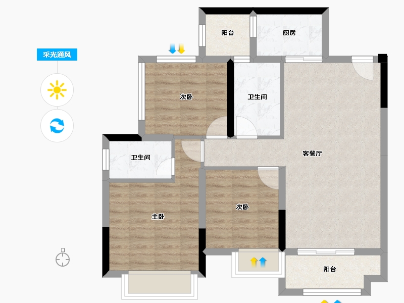 贵州省-遵义市-鑫湖澜悦台-77.62-户型库-采光通风