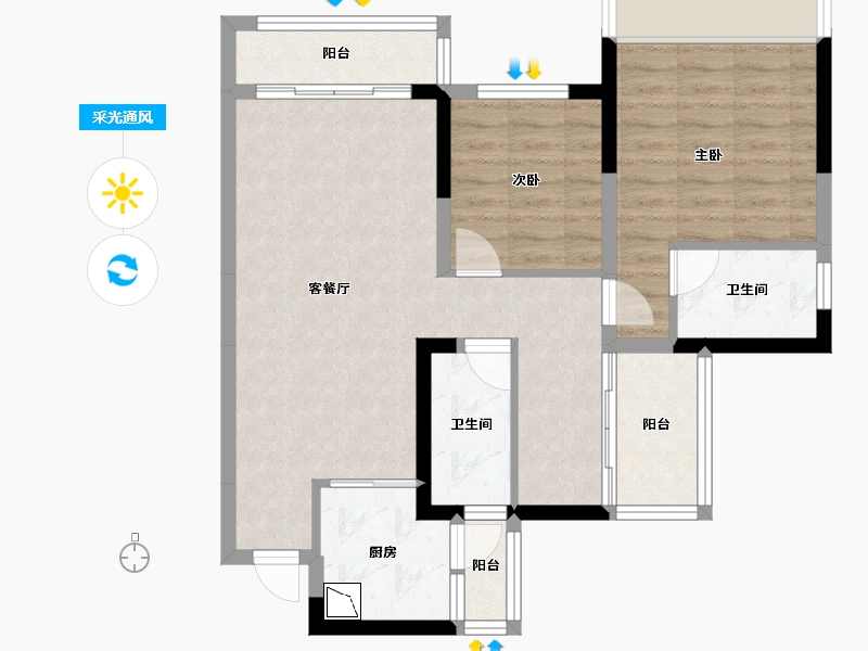 四川省-成都市-奥园玖俪湾-74.08-户型库-采光通风