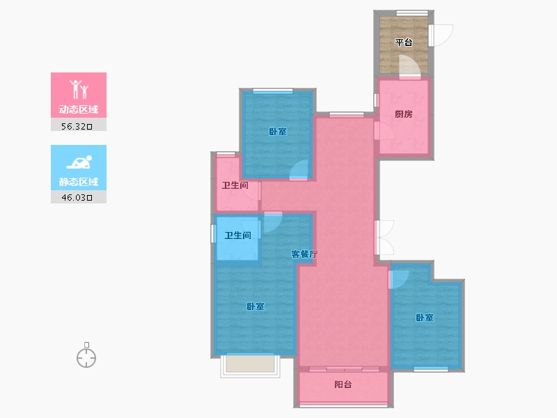 河北省-石家庄市-唐宫原著名邸-96.11-户型库-动静分区