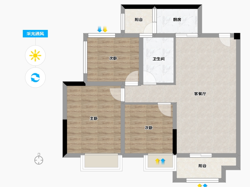 贵州省-遵义市-鑫湖澜悦台-74.56-户型库-采光通风